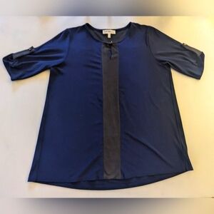 Faith And Joy Navy Blue Maternity Fit & Flare Buttoned Sleeves Top Sz Small